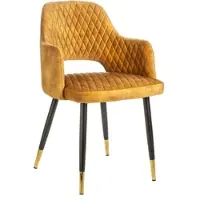 Riess Elegante stoel PARIS mosterdgeel fluweel decoratief quilten en gouden voetkappen - 40573