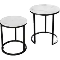 Invicta Bijzettafel ELEGANCE Ø 50-60cm rond set van 2 marmerlook wit met zwart frame - 42178