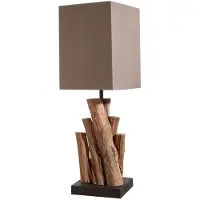 Invicta Tafellamp PURE NATURE 45 cm, gemaakt van gerecycled ijzerhout met een bruine katoenen kap. - 40402