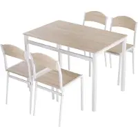 HOMCOM Eettafel set met 4 stoelen naturel hout/wit