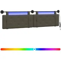 vidaXL Hangend hoofdbord Met LED-verlichting Grijs Kunstleer