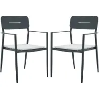 Vente-unique Set van 2 stapelbare tuinfauteuils in aluminium met wit kussen - Antraciet - LOTTYS van MYLIA