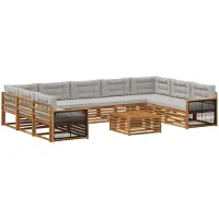 vidaXL Buiten bank set 10 st Naturel en lichtgrijs Massief Acacia Hout