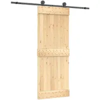 Syfax Schuifdeur Naturel en Zwart 80 x 210 cm Massief Grenenhout