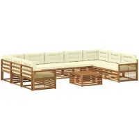 vidaXL Buiten bank set 10 st Natuurlijk en Crème Massief Acacia Hout