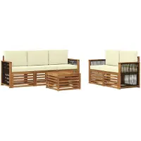 vidaXL Buiten bank set 6 st Natuurlijk en Crème Massief Acacia Hout