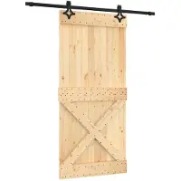 vidaXL Schuifdeur Naturel en Zwart 95 x 210 cm Massief Pine Hout
