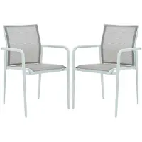 Vente-unique Set van 2 opstapelbare tuinfauteuils van aluminium en textileen - Lichtgrijs en wit - YOHA van MYLIA