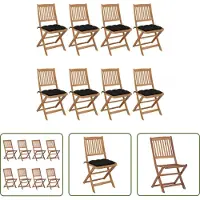 The Living Store Buitenstoelen - Tuinstoelen - Tuinstoelen 8 st inklapbaar met kussens massief acaciahout - Lounge Stoelen - Acacia Hout - Houten Stoelen