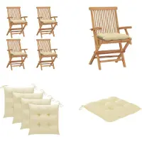 vidaXL Tuinstoelen met crèmewitte kussens, 4 stuks. Massief teakhout - Tuinstoel - Tuinstoelen - Houten tuinstoel - Massieve houten tuinstoel