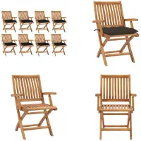 vidaXL Tuinstoelen 8 st inklapbaar met kussens massief teakhout - Tuinstoel - Tuinstoelen - Buitenstoel - Buitenstoelen