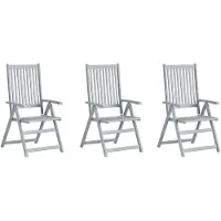 vidaXL Tuinstoelen 3 st verstelbaar met kussens massief acaciahout