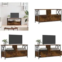 vidaXL Tv-meubel 90x33x45 cm bewerkt hout en ijzer gerookt eikenkleur - Tv-meubel - Tv-meubelen - Tv-standaard - Televisiemeubel