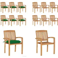 vidaXL Tuinstoelen stapelbaar 6 st met kussens massief teakhout - Tuinstoel - Tuinstoelen - Buitenstoel - Buitenstoelen