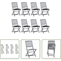 The Living Store Buitenmeubilair - Tuinstoelen - Tuinstoelen 8 st inklapbaar met kussens massief acaciahout - Acacia Hout - Grijs - Lounge Stoel