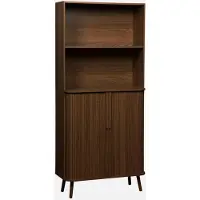 Sweeek - Scandinavische boekenkast gegroefd houteffect 2 schuifdeuren en plank 80cm - legacy