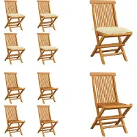 vidaXL Tuinstoelen 4 st met crèmewitte kussens massief teakhout - Tuinstoel - Tuinstoelen - Tuin Stoel - Tuin Stoelen