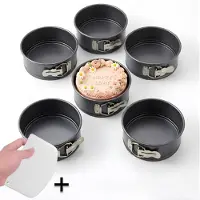 Coock Mini Springvorm Set van 5 - Ø 12 cm - Antiaanbak - Kleine Taartvorm voor Bento Cakes & Smash Cakes - Bakblik – Zwart – Incl. Deegschraper