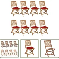The Living Store Outdoor Furniture - Tuinstoelen - Tuinstoelen 8 st inklapbaar met kussens massief acaciahout - Tuinset - Lounge Set - Houten Stoelen