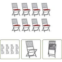 The Living Store Tuinstoelen 8 st inklapbaar met kussens massief acaciahout - Tuinstoel - Klapstoel - Acacia Hout - Grijs - Outdoor Furniture