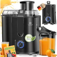 Kesser Slowjuicer - Sapcentrifuge voor Fruit en Groenten 1100W Sap Juicer met 2000ml Pulpcontainer en 1000ml sapreservoir - Zwart