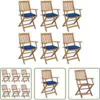 The Living Store Buitenstoel - Tuinstoel - Tuinstoelen 6 st inklapbaar met kussens massief acaciahout - Lounge Stoel - Acacia Hout - Teak Hout