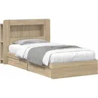 vidaXL Bedombouw met opslag Sonoma Eiken 90 x 200 cm Bewerkt hout
