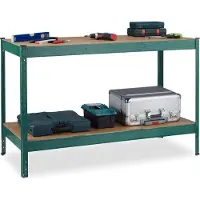 Relaxdays werktafel - 2 etages - verstelbaar - tot 300 kg etage - 91 x 141 x 61 cm - staal