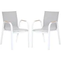Vente-unique Set van 2 stapelbare tuinstoelen van aluminium en textileen - Lichtgrijs en wit - ZEYVA van MYLIA