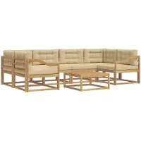 vidaXL Buiten bank set met kussen 5 pcs Wit en Beige