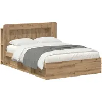 vidaXL Bedombouw met opslag Artisanaal eiken 135 x 190 cm Bewerkt hout