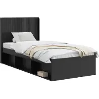 vidaXL Bedframe met opbergruimte en hoofdbord Zwart 90 x 200 cm