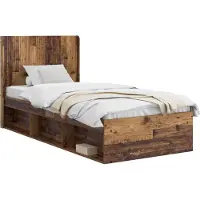 vidaXL Bedframe met opbergruimte en hoofdbord Oud hout 90 x 190 cm