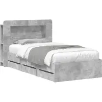 vidaXL Bedframe met opbergruimte en hoofdbord Betongrijs 90 x 190 cm