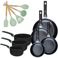Fackelmann 9204750 Set van 4 RVS Pannen 16/20/24/28 cm en 3 RVS Kookpannen 16/18/20 cm Collectie Brandao Zonder PFAS met 5 Keukengerei