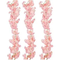 Mica Decorations Kunstbloemen Bloesem Slinger - 3x - 180 x 20 cm - roze - kunststof - bloemetjes
