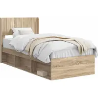 vidaXL Bedframe met opbergruimte en hoofdbord Sonoma Eiken 90 x 190 cm