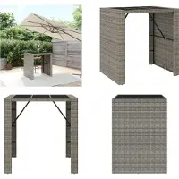vidaXL Bar met glazen blad, grijs, 105x80x110 cm, polyrotan - Bar met glazen blad - Barkrukken met glazen blad - Partytable - Bistrotafel