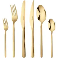 Deleca 6 Persoons Luxe RVS Bestekset Amor (36-delig) - Lepels, Messen, Vorken, Steakmessen & Gebaksvorkjes - Vaatwasserbestendig - Goud Design Bestek - 18/0 Edelstaal