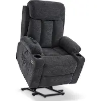 MCombo Luxe Elektrische Relaxstoel – Sta-Op Functie – Verstelbare Ligpositie – Verlengde Voetensteun – Opbergvakken – 1 Motor – Donkergrijs Stof