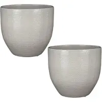Mica Decorations Plantenpot/bloempot - 2x - terracotta - lichtgrijs flakes relief- D29/H26 cm