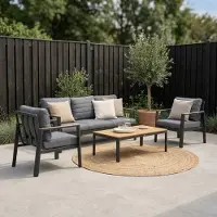 LUX outdoor living Tokyo stoel-bank loungeset 5 personen incl. tafel | aluminium + polywood | antraciet | 4-delig