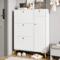 STILVORA Schoenenkast - Met 3 Kleppen, Lade En Deur - Smal Voor Hal En Entree - Spaanplaat En Metaal - 90x25x121 Cm - Wit