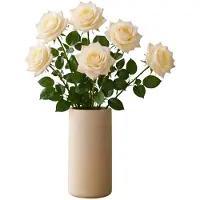 Mica Decorations Kunstbloemen Roos Amore - 4x - 66 cm - creme wit - zijdebloemen - boeket - rozen