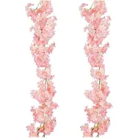 Mica Decorations Kunstbloemen Bloesem Slinger - 2x - 180 x 20 cm - roze - kunststof - bloemetjes