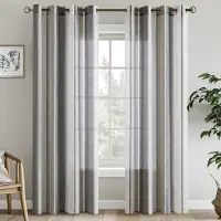 Unyqoos Transparante Gestreepte Gordijnen voor Woonkamer en Slaapkamer - Modern en Elegant, Set van 2, Donkergrijs en Wit, 140 x 225 cm