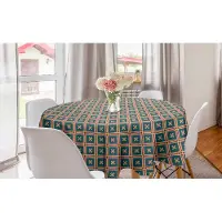 Abakuhaus Abstract Rond Tafelkleed, Cirkelvormige Tafelkleed Deksel voor Keukendecoratie in de eetkamer, 150 cm, Teal, Blauw, Rode Crème