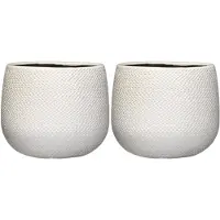 Mica Decorations Bloempot - 2x - wit - keramiek - ribbels - D18 x H16 cm - plantenpotten