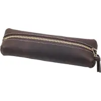 Markenlos Hoogwaardige lederen etui - Handgemaakt etui met rits - Etui voor volwassenen en studenten, make-up tas, toilettas (bruin, H5)