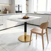 MODFU - Rechthoekige Eettafel Voor 2 Personen - Marmerlook - Modern - Keuken Of Kantoor - MDF En Metaal - Wit-Zwart - 80 X 60 Cm